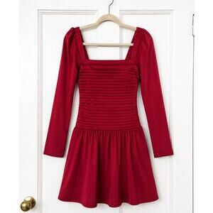 Abercrombie & Fitch XS Tall Red Satin Ruched Long Sleeve Mini Dress NWT